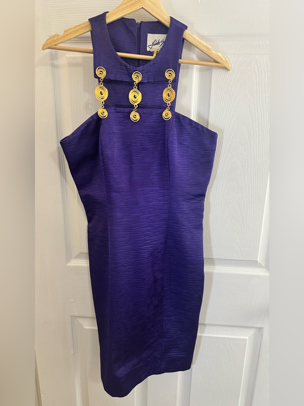Vintage Pencil Cocktail Dress with Gold Spiral Accents